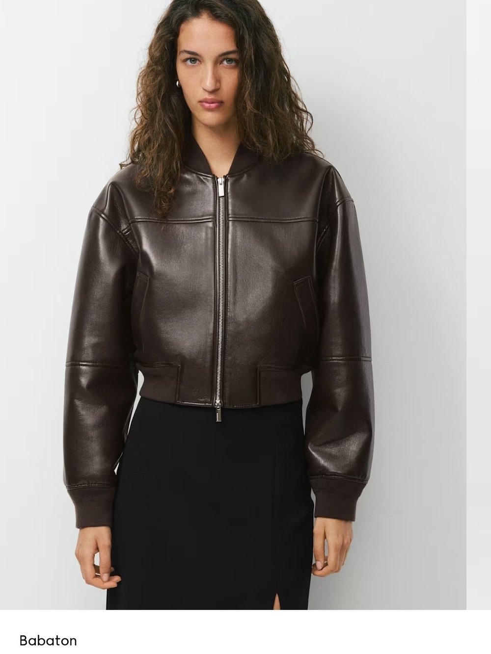 Aritzia Brown Leather Cropped Bomber Jacket